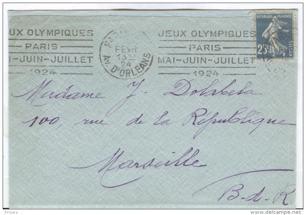 FRANCE Olympic Roller Machine Cancel Paris Av. D'Orleans Of FEVR 24 On Restaurated Cover Three Sides Open. - Ete 1924: Paris
