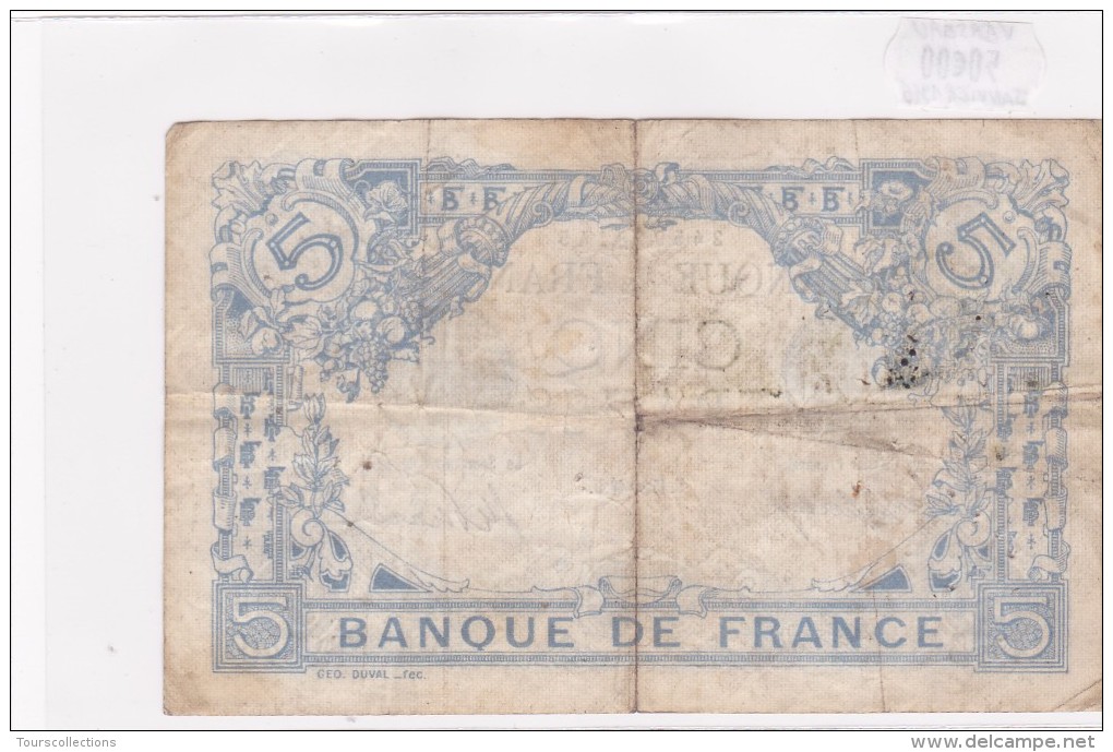 Billet De 5 Francs Bleu Du 15/01/1916 VERSEAU - T.9840 Alph 145 @ N° Fayette : 2.35 - 5 F 1912-1917 ''Bleu''