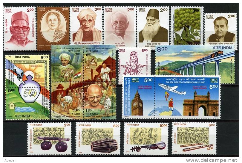 IN1072. INDIA (1998) - Year Pack Complete, Mint / Année Complet, Neuf - 1998 (3 SCANS !) - Années Complètes