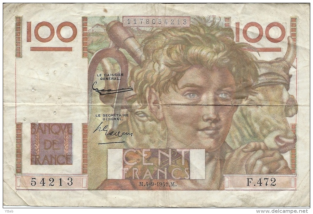 France - Billet De 100 Francs M.4-9-1952.M - 100 F 1945-1954 ''Jeune Paysan''