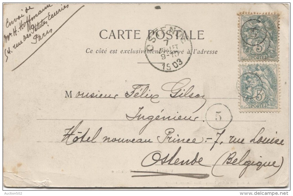 TP Blanc S/CP De Versailles Annulé Par Le Cachet De Facteur N°5 D'Ostende En 1903 C.Ostende 7/7/1903 PR3059 - Other & Unclassified