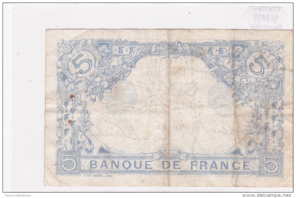 Billet De 5 Francs Bleu Du 19/01/1916 VERSEAU - F.9889 N° Miroir Alph 021 @ N° Fayette : 2.35 - 5 F 1912-1917 ''Bleu''