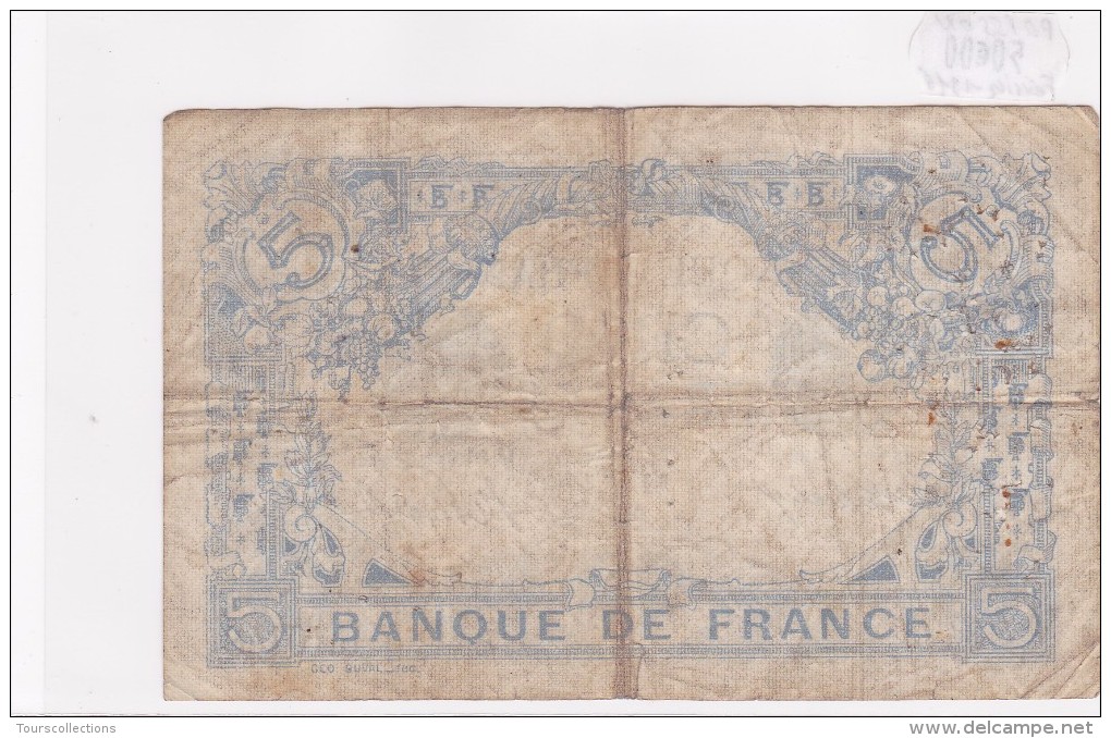 Billet De 5 Francs Bleu Du 03/02/1916 POISSON - U.10148 Alph 407 @ N° Fayette : 2.36 - 5 F 1912-1917 ''Bleu''