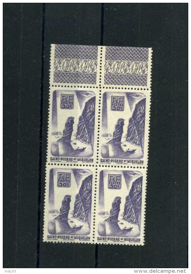 - ST. PIERRE ET MIQUELON 1940/57 . TIMBRES DE 1947 . BLOC DE 4 NEUFS SANS CHARNIERE BORD DE FEUILLE . - Ongebruikt