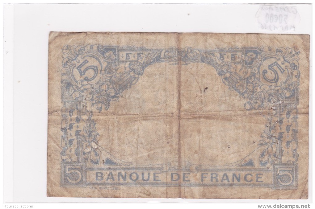 Billet De 5 Francs Bleu Du 26/05/1916 GEMEAUX - U.12076 Alph 348 @ N° Fayette : 2.39 - 5 F 1912-1917 ''Bleu''