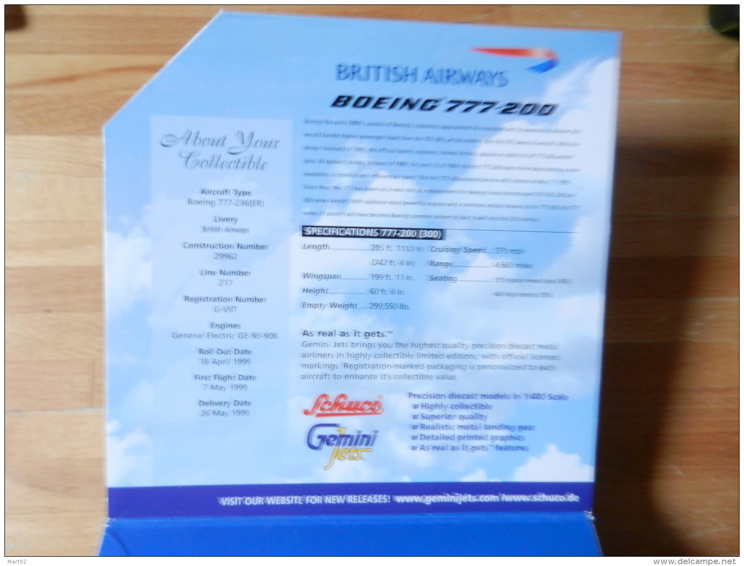 SCHUCO  GEMINI SETS  ECH 1/400   BOEING 777 200 BRITISH AIRWAYS HONG KONG - Aerei E Elicotteri