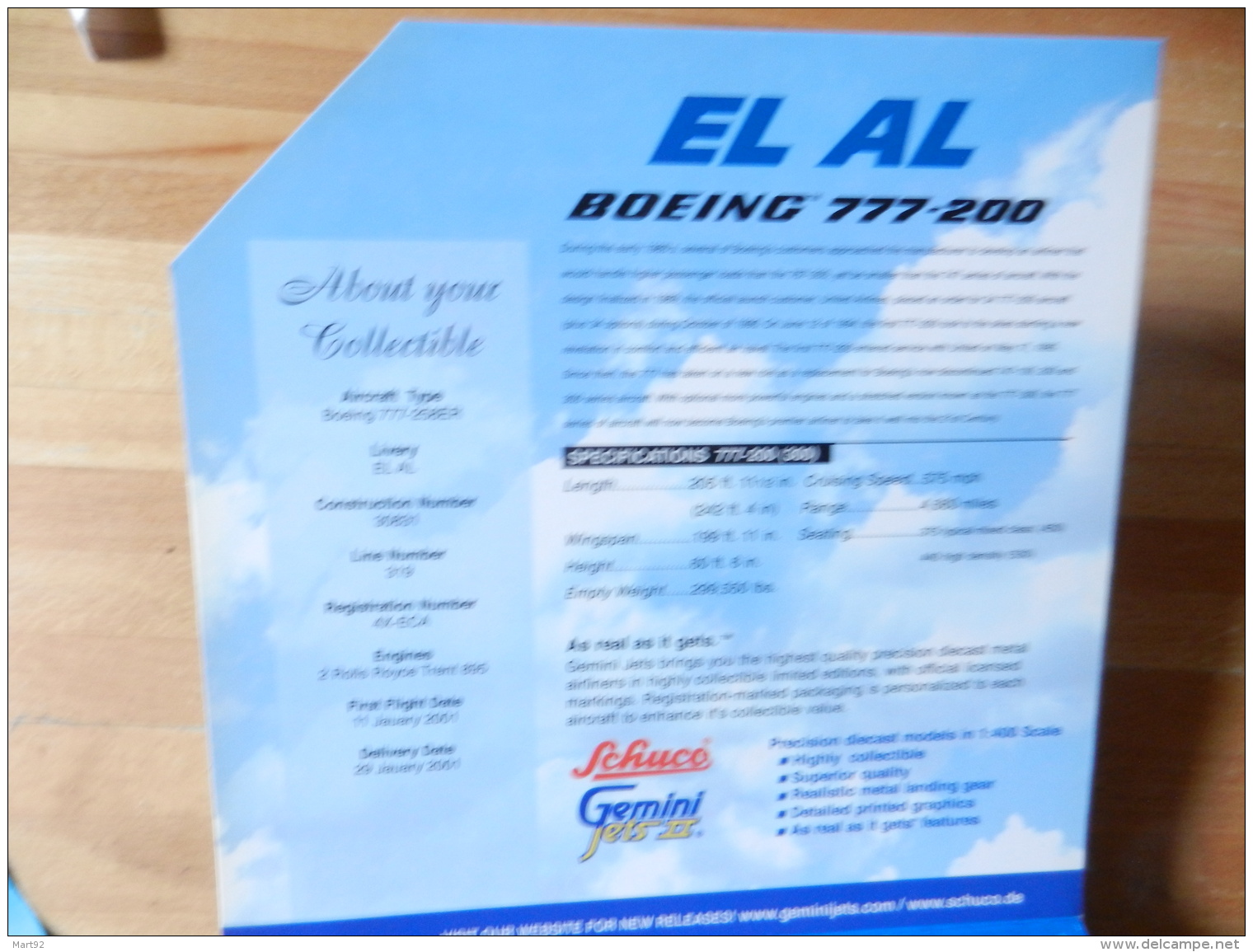 SCHUCO  GEMINI SETS  ECH 1/400   BOEING 777 200 EL AL - Avions & Hélicoptères