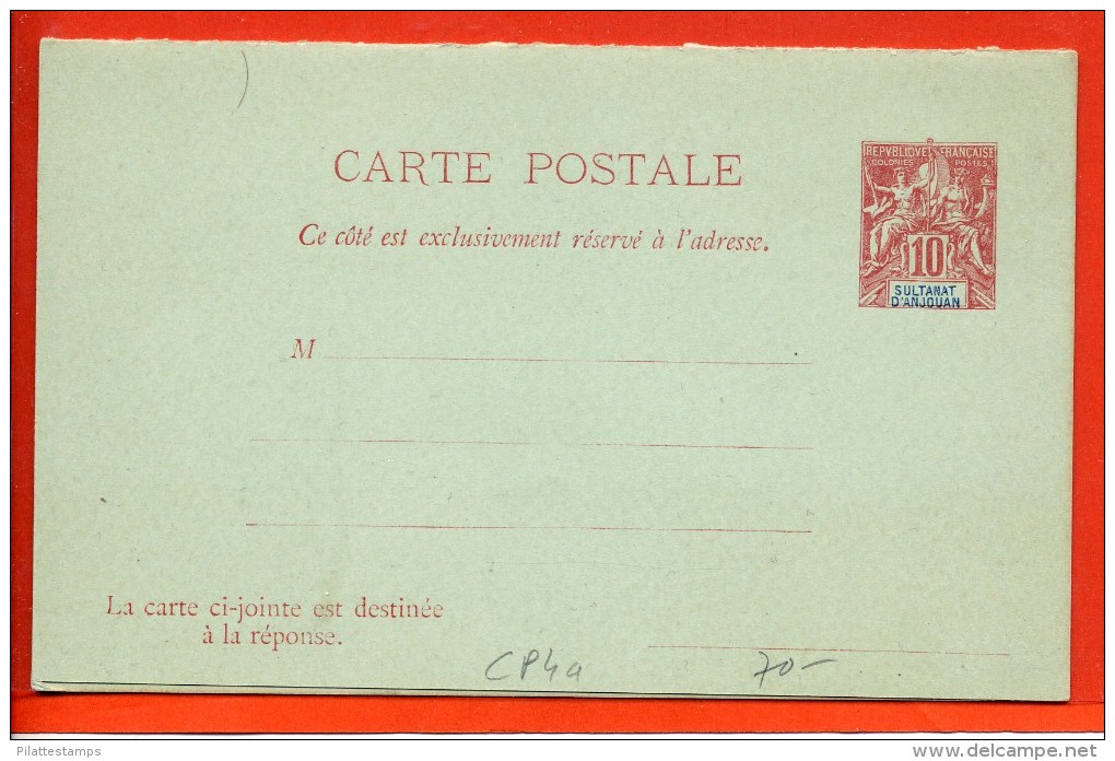 ANJOUAN ENTIER POSTAL CP4a NEUF - Cartas & Documentos