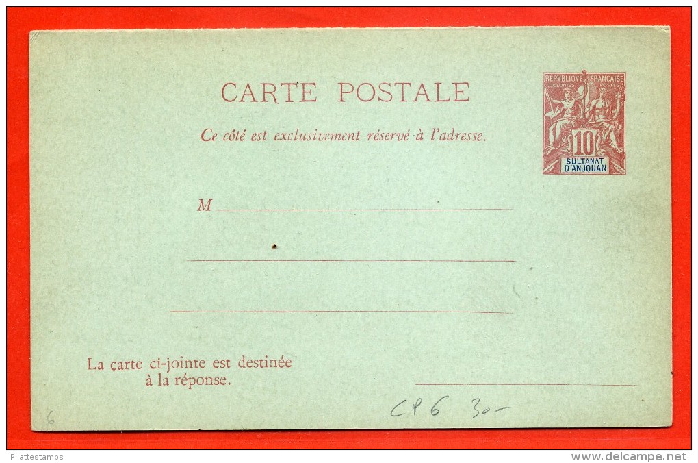 ANJOUAN ENTIER POSTAL CP6 NEUF - Covers & Documents