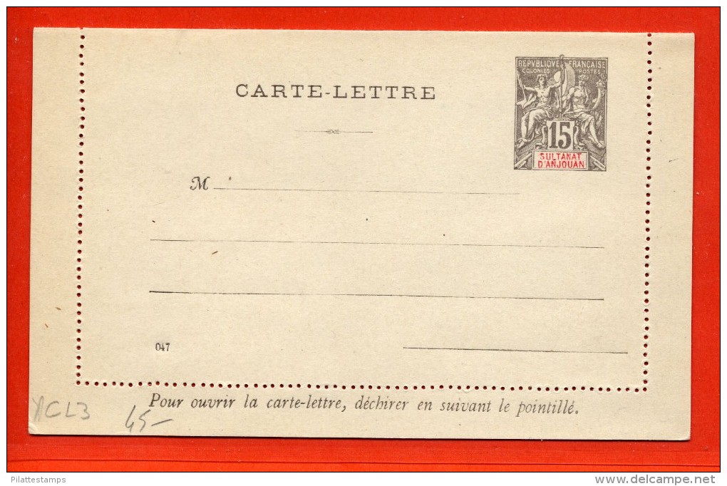 ANJOUAN ENTIER POSTAL CL3 NEUF - Covers & Documents