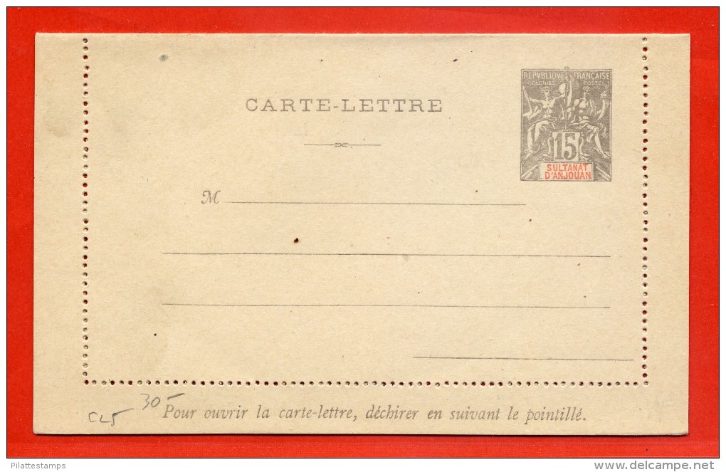 ANJOUAN ENTIER POSTAL CL5 NEUF - Lettres & Documents