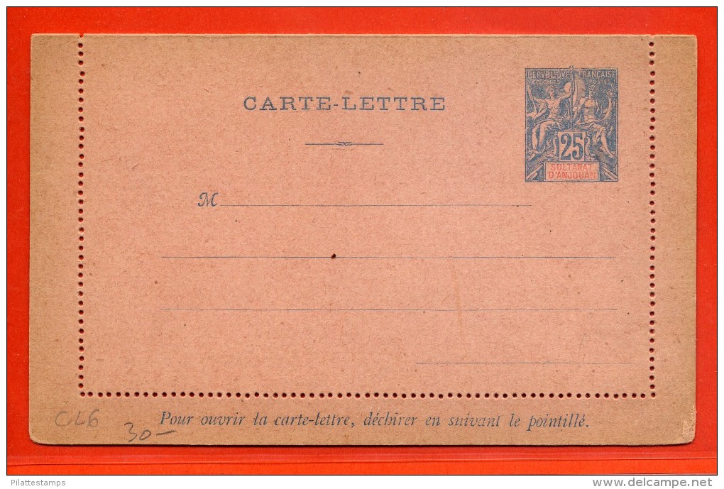 ANJOUAN ENTIER POSTAL CL6 NEUF - Covers & Documents