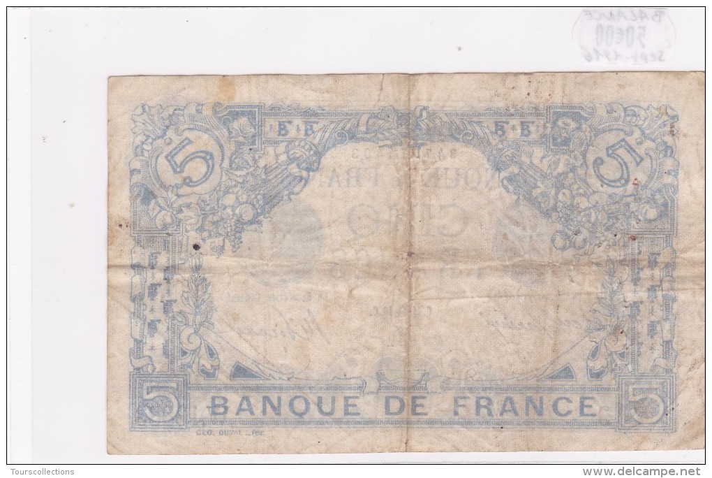 Billet De 5 Francs Bleu Du 14/09/1916 BALANCE - W.13883 Alph 403 @ N° Fayette : 2.43 - 5 F 1912-1917 ''Bleu''