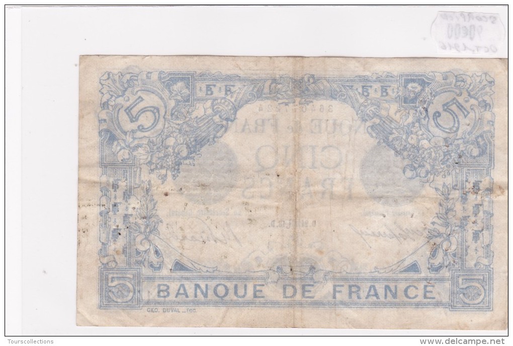 Billet De 5 Francs Bleu TTB Du 24/10/1916 SCORPION - C.14564 Alph 224 @ N° Fayette : 2.44 - 5 F 1912-1917 ''Bleu''