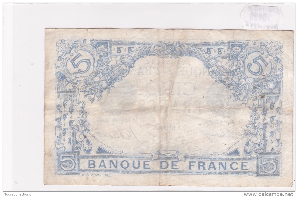 Billet De 5 Francs Bleu Du 17/11/1916 SAGITTAIRE - J.14975 Alph 262 @ N° Fayette : 2.45 - 5 F 1912-1917 ''Bleu''