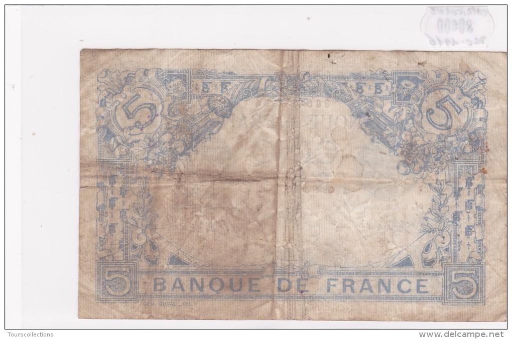 Billet De 5 Francs Bleu Du 20/12/1916 CAPRICORNE - D.15538 Alph 854 @ N° Fayette : 2.46 - 5 F 1912-1917 ''Bleu''