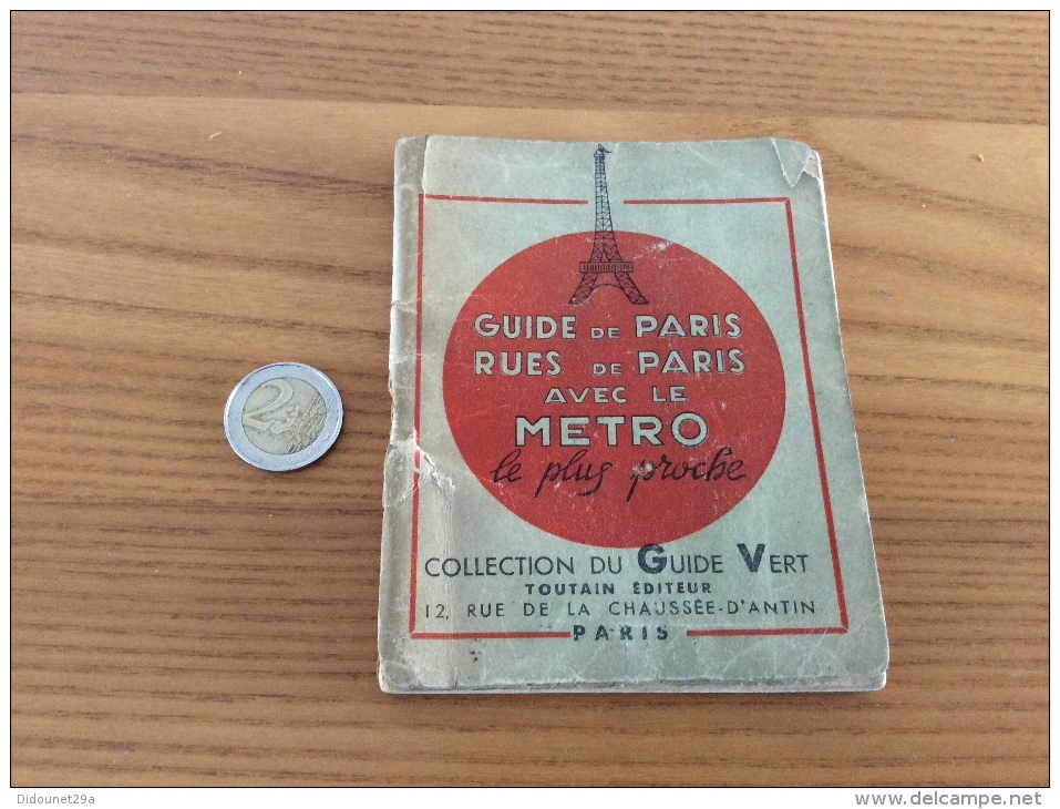 GUIDE DE PARIS RUES DE PARIS AVEC LE METRO (TOUTAIN ÉDITEUR COLLECTION DU GUIDE VERT) 88 Pages (1920) - Europa