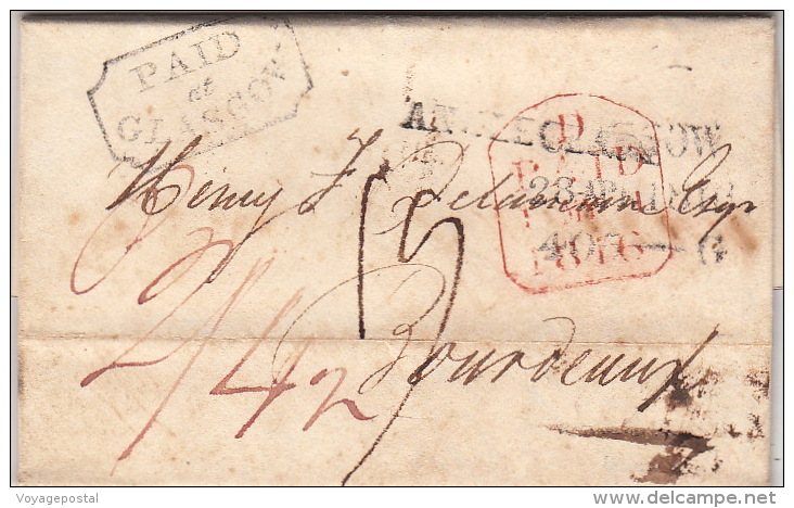 Lettre Glasgow Paid Pour La France >> Marque D'entrée Angleterre TTB 1816 - ...-1840 Préphilatélie