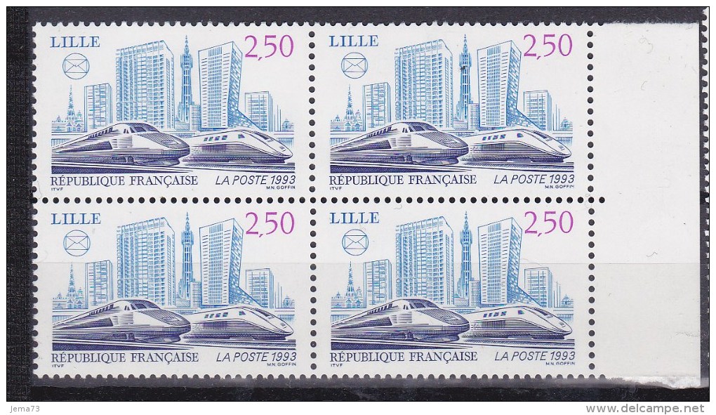 N° 2811 Congrès Fédération Philatélique De Lille: TGV Et Batiments: Bloc De 4 Timbres Neuf - Unused Stamps