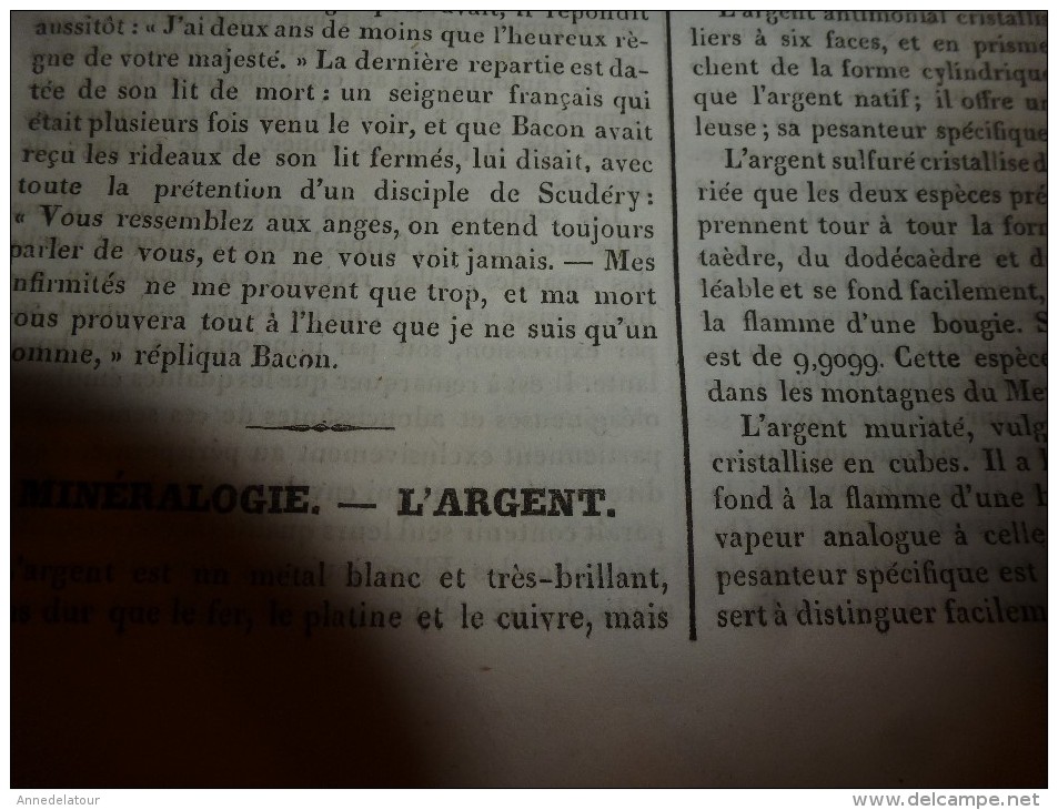 1835 LM :Le Génie De BACON Est Qu'il N'acceptait Pas La Vérité établie;Les Différents Argents ; Le Ricin; Philippe 1er - Autres & Non Classés