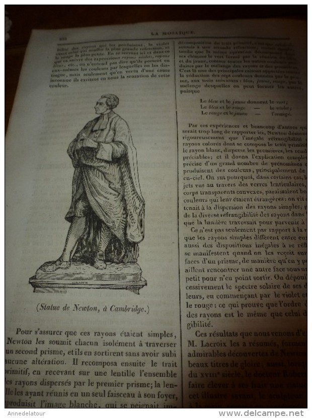 1835 LM :Angoulème;L'areg de l'Inde;Philippe 1er;Origine mythologique de la Seine;Décomposition de la lumière;NEWTON à