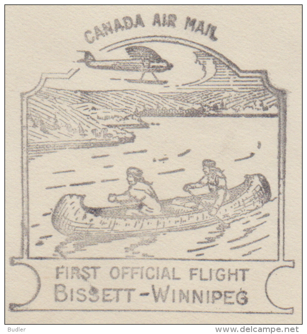 CANADA :1934: Travelled First Official Flight From BISSETT To WINNIPEG : INDIAN ROWING-BOAT, - Premiers Vols