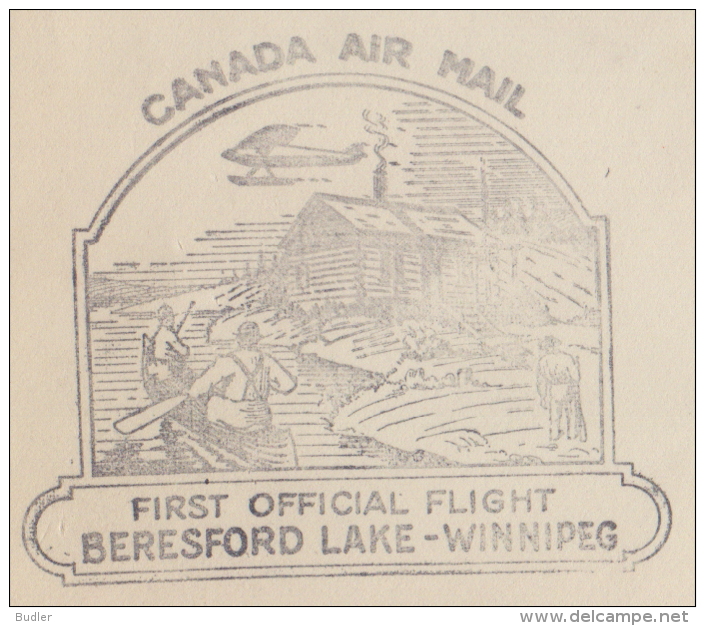 CANADA :1934: Travelled First Official Flight From BERESFORD LAKE To WINNIPEG : ROWING-BOAT, - Premiers Vols