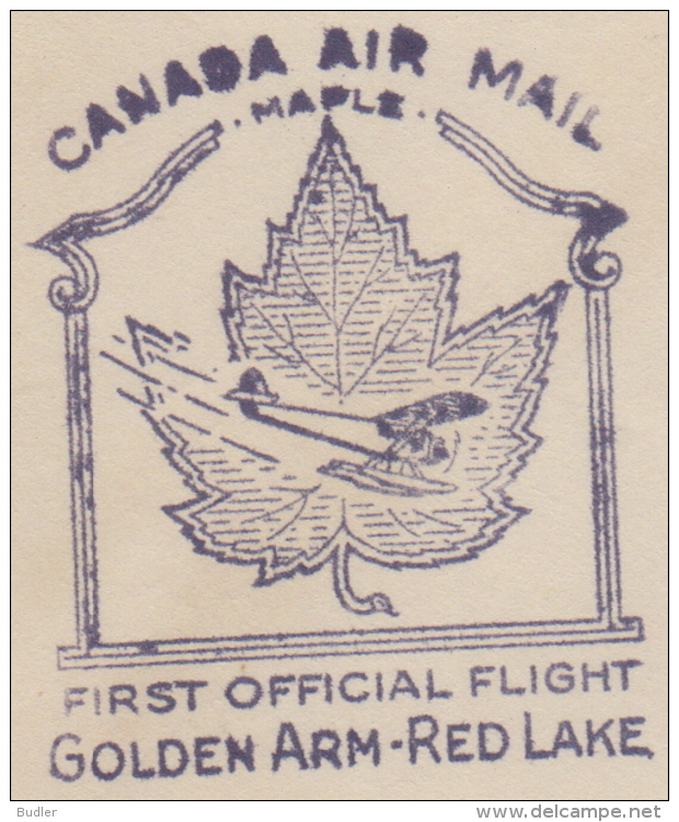 CANADA :1936: Travelled First Official Flight From GOLDEN ARM To RED LAKE : MAPLE,AHORN,ESDOORN,ÉRABLE,AIRPLANE,AVIATION - Other & Unclassified