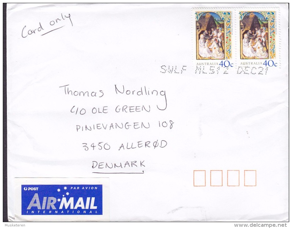 Australia INTERNATIONAL Post AIR MAIL Par Avion Label BEXLEY NSW 2001 Cover Brief ALLERØD Denmark Christmas Weihnachten - Brieven En Documenten