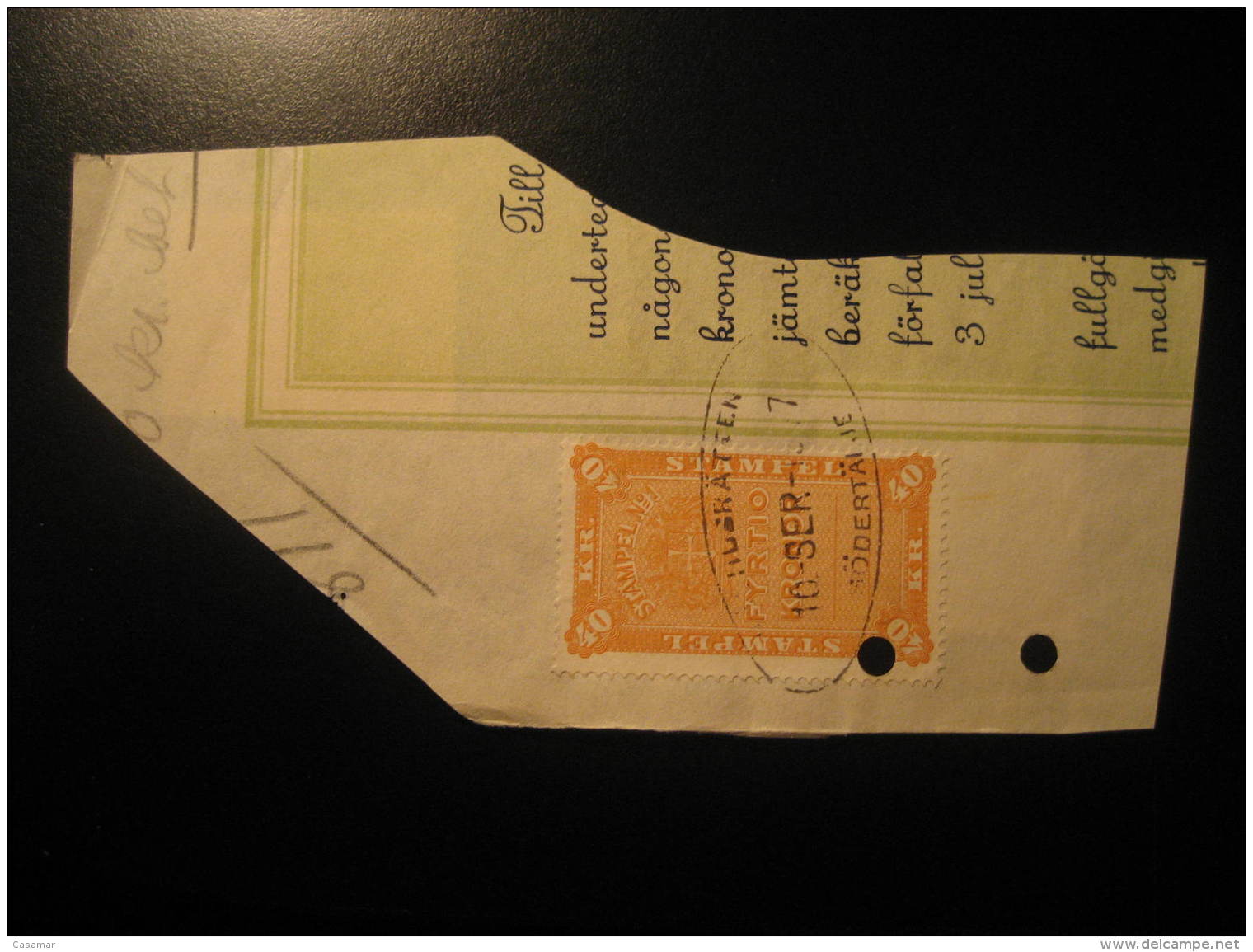 SODERTALJE 19?7 40 Kr Revenue On Piece Fragment Fiscal Tax Postage Due Official SWEDEN - Fiscali