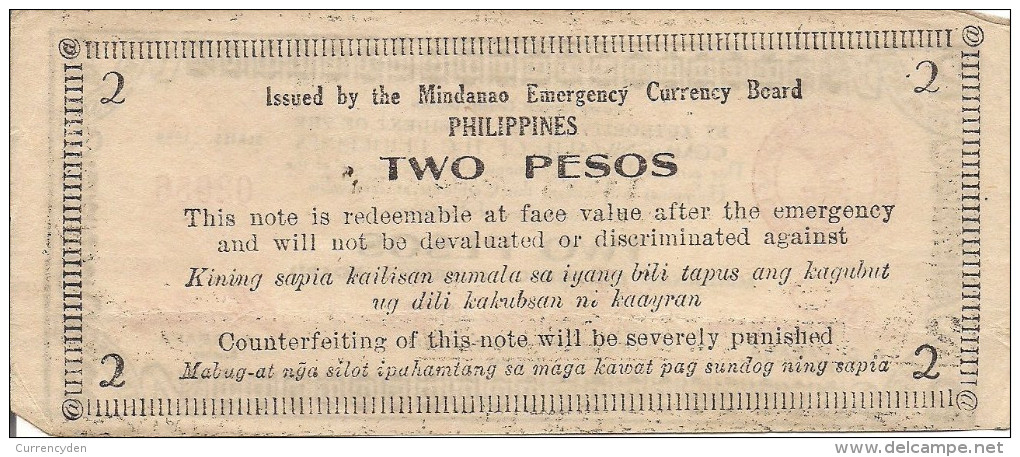 Philippines WW II Guerilla Note, 2 Peso , P-S524a, MINDANAO - Philippines