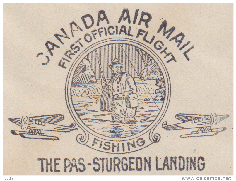CANADA :1937: Travelled First Official Flight From THE PAS To STURGEON LANDING :  ## FISHING ##,VISSEN,PÊCHER, - First Flight Covers
