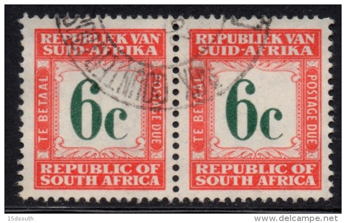 South Africa - 1961 Postage Due 6c Pair (o) # SG D57 - Strafport