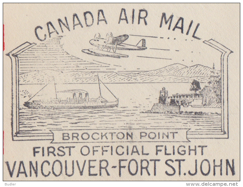 CANADA :1938: Travelled First Official Flight From VANCOUVER To FORT ST.JOHN : ## BROCKTON POINT ##,NAVIGATION,STEAMSHIP - Premiers Vols