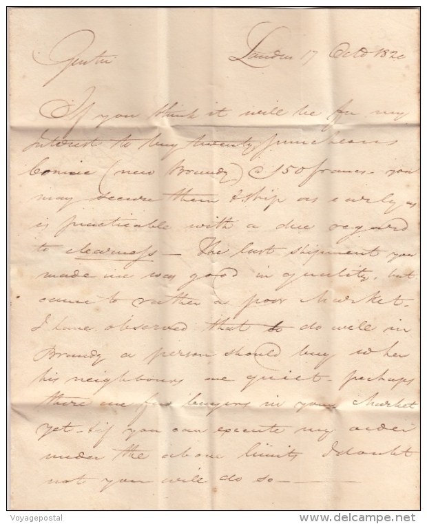 Lettre London 1820, Marque Rouge Angleterre >> DEB 15 Cognac (Charente) - ...-1840 Vorläufer