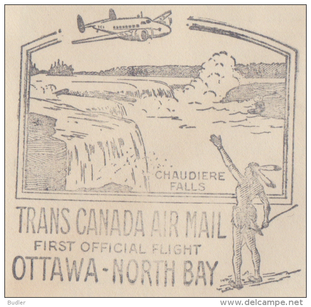 CANADA :1939: Travelled First Official Flight From OTTAWA To NORTH BAY: ## CHAUDIERE FALLS ##,WATERVAL,CASCADE,WATERFALL - Géographie