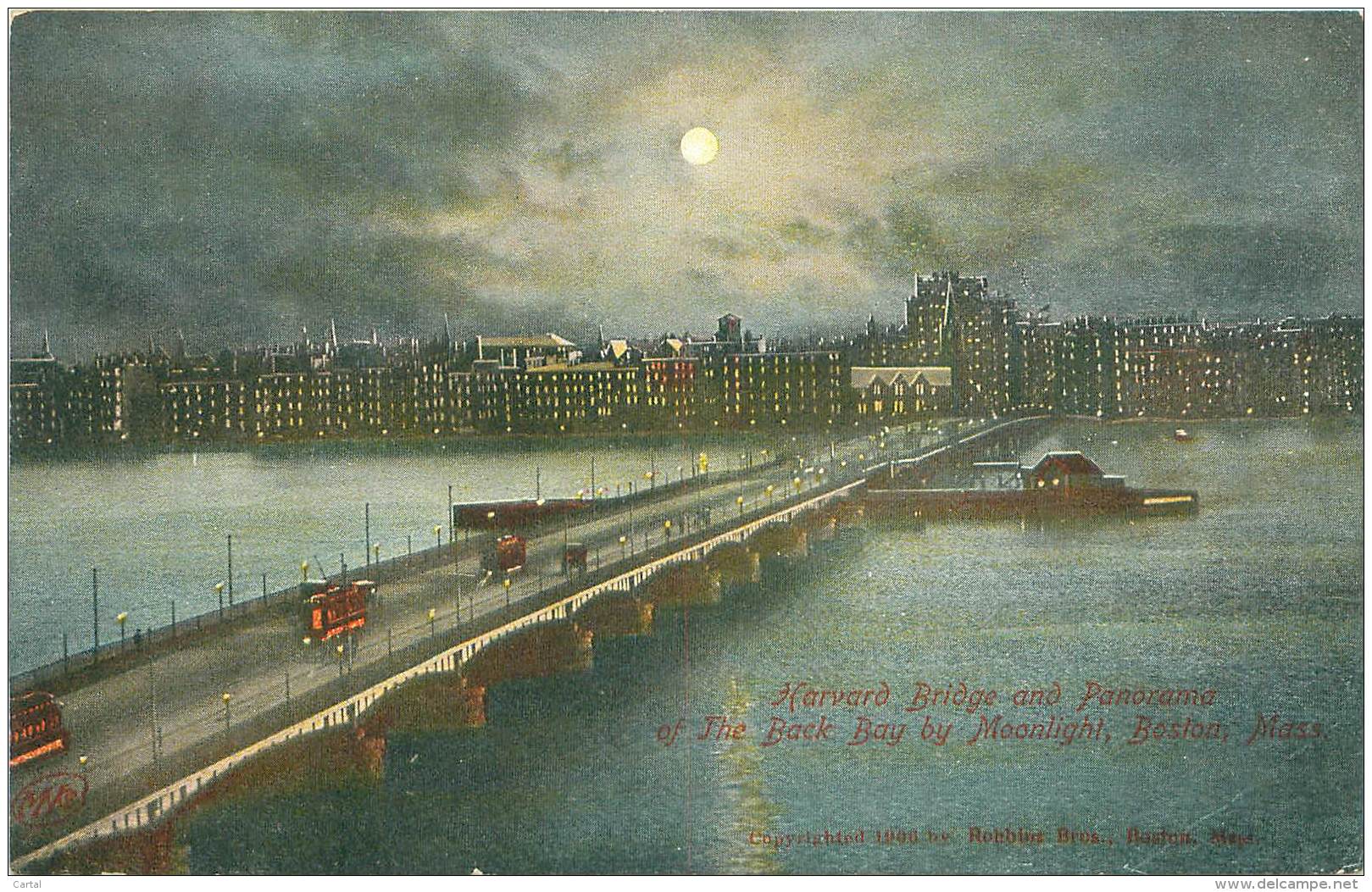 BOSTON - Harvard Bridge And Panorama Of The Back Bay By Moonlight - Boston