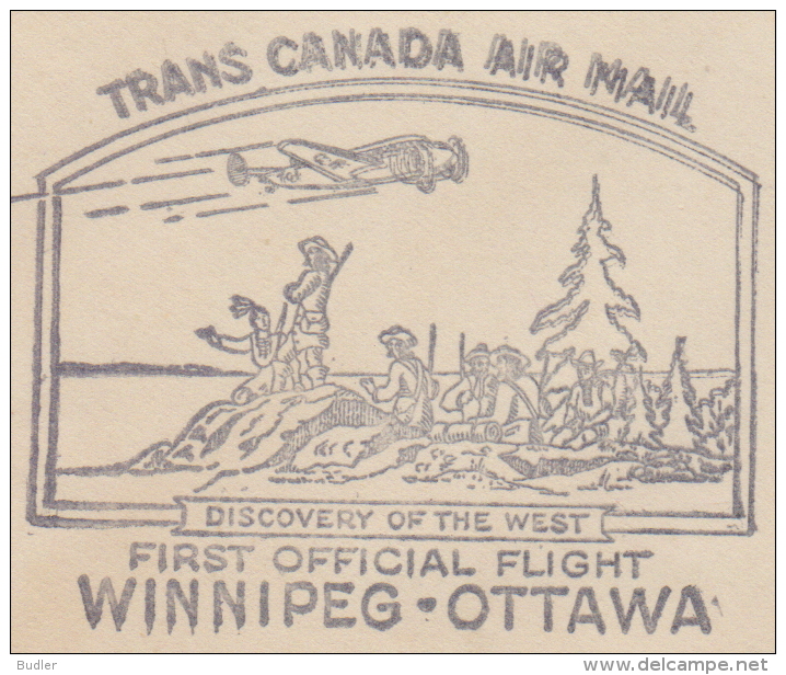 CANADA :1939: Travelled First Official Flight From WINNIPEG To OTTAWA :  ## DISCOVERY Of The WEST ##,INDIANS, - Premiers Vols