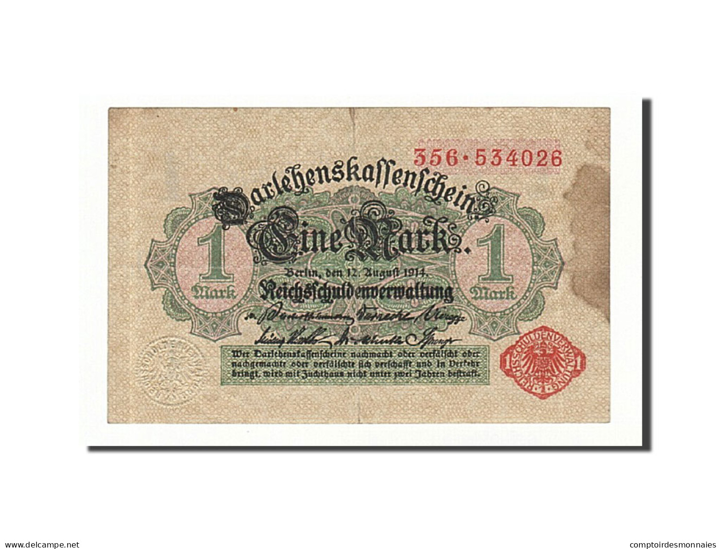 Billet, Allemagne, 1 Mark, 1914, 1914-08-12, KM:50, TB+ - Bundeskassenschein