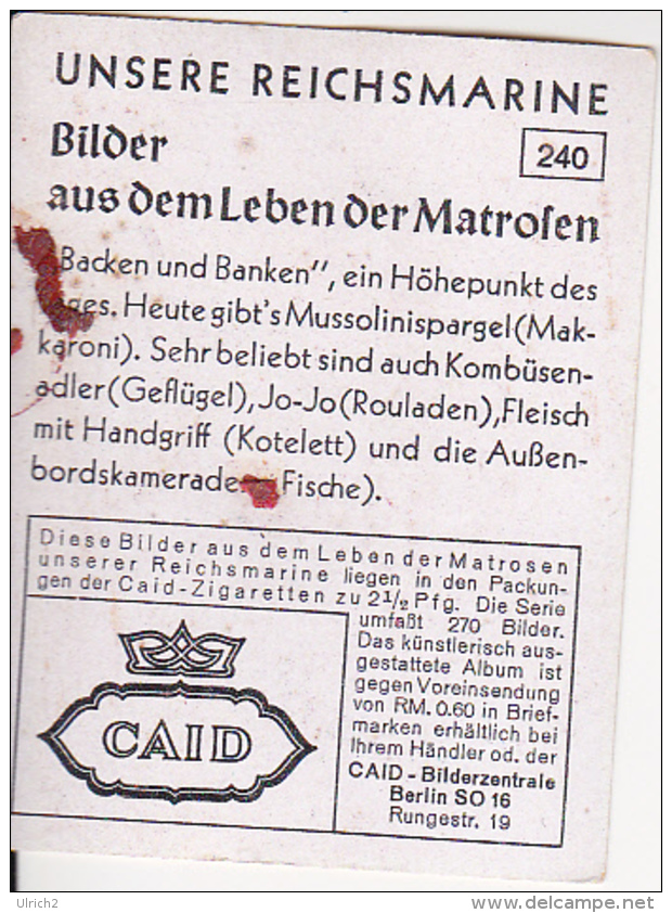 CAID Sammelbild - Unsere Reichsmarine - Backen Und Banken (22483) - Sonstige & Ohne Zuordnung