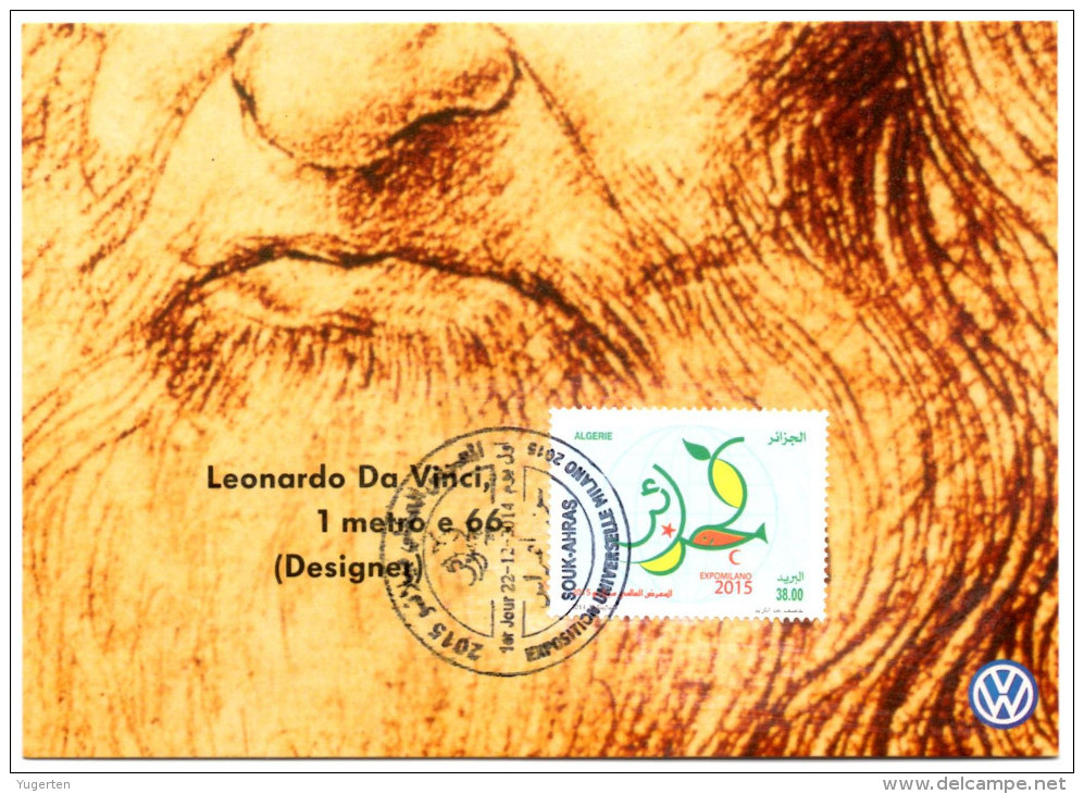 Philatelic Card - Expo Milano 2015 - Milan - Algerian Stamp YT 1704 Da Vinci 2 Scans - 2015 – Milan (Italie)