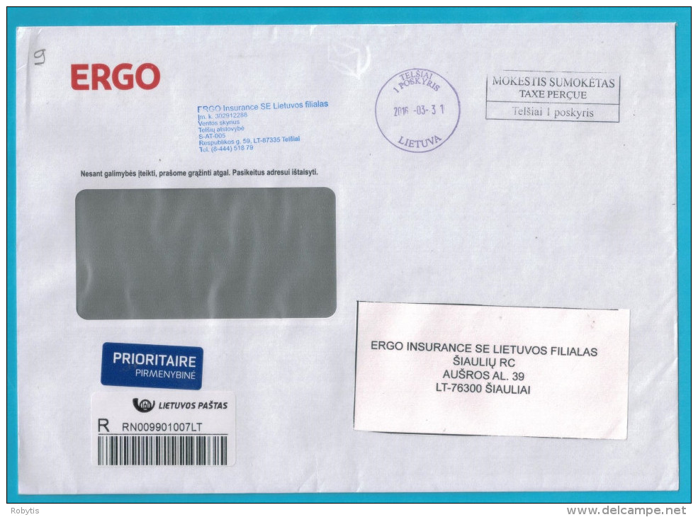 Cover Sent From Telsiai To Siauliai   Insurance Company ERGO - Lituania