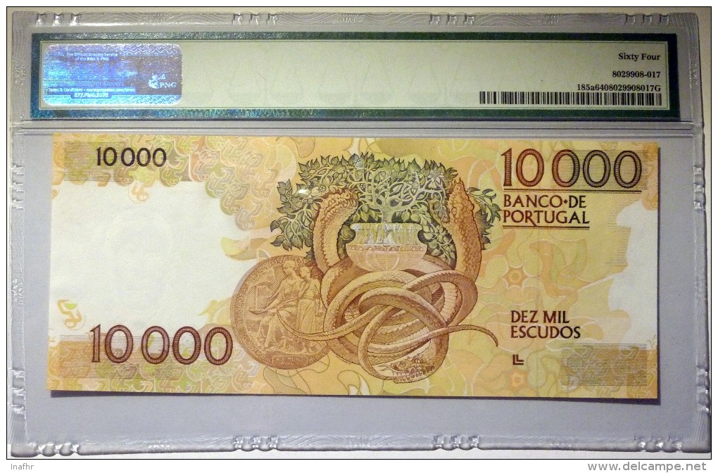 Portugal 10000 Escudos 12-01-1989 P185a Graded 64 By PMG (Choice Uncirculated) - Portugal