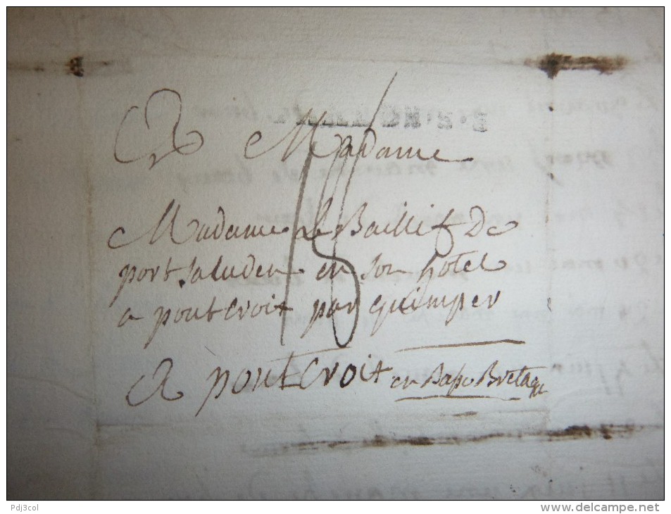 Lettre Du Chalons Sur Saone Adressée à  Pontcroix En Basse Bretagne, Cachet CHALONS.S.S Port 18 - 1701-1800: Précurseurs XVIII