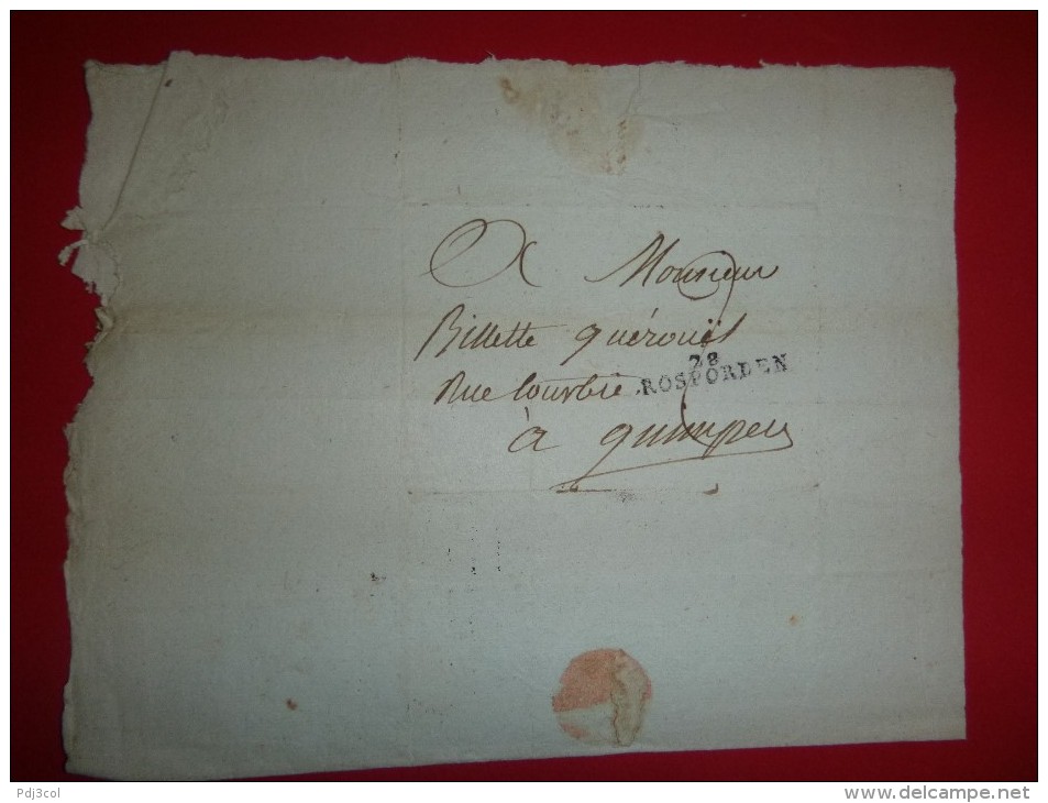 Lettre De Rosporden, Pour Quimper Cachet QUIMPERLE 28, De L'an 13 (1805) - Port 2 - 1801-1848: Précurseurs XIX