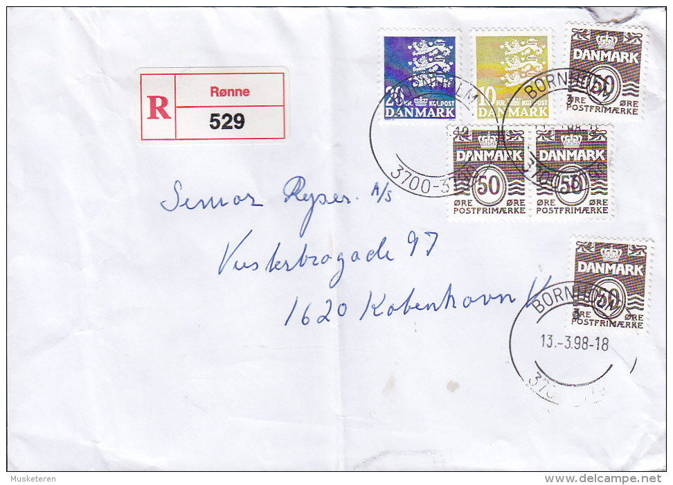 Denmark Registered Einschreiben Label RØNNE Bornholm 1998 Cover Brief - Briefe U. Dokumente