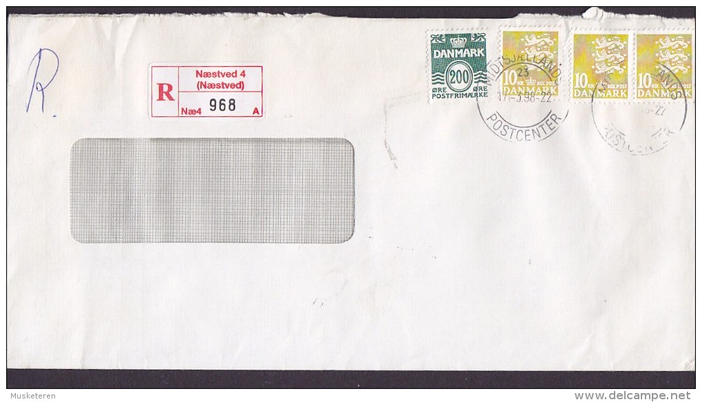 Denmark Registered Einschreiben Label NÆSTVED 4 (Næstved) 1998 Cover Brief 3x 10.00 Kr. Lion Löwe Arms Stamps - Briefe U. Dokumente