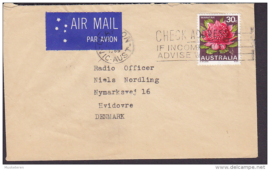Australian Antarctica Air Mail Par Avion Label MARQUARIE ISLAND Via CLAYTON (Vic.) 1959 Cover Brief HVIDOVRE Denmark (2 - Lettres & Documents