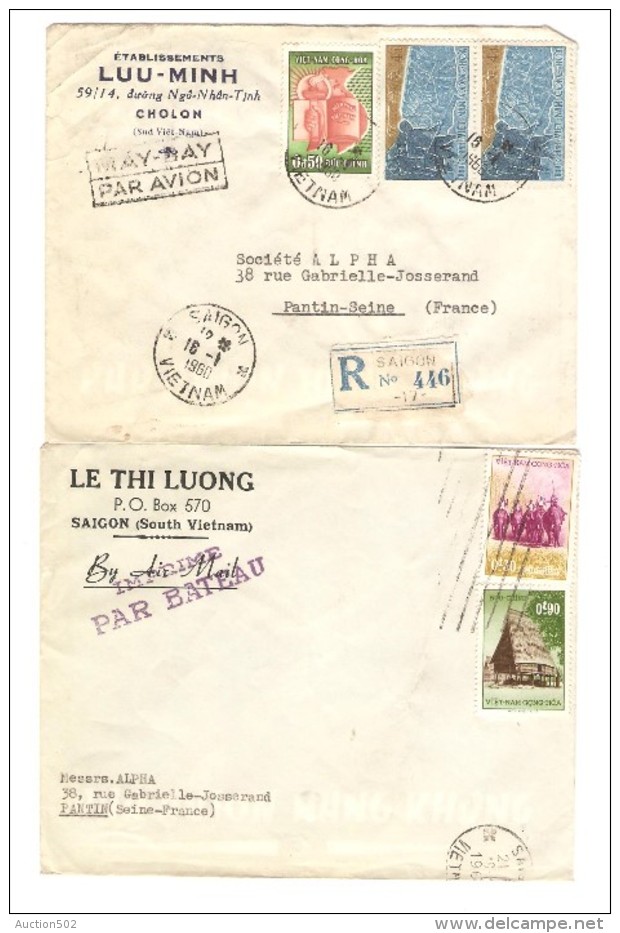 Vietnam 4 Lettres Commerciales Dont 3 Recommandées C.Saigon 1960-61-62 V.Pantin France PR3070 - Viêt-Nam