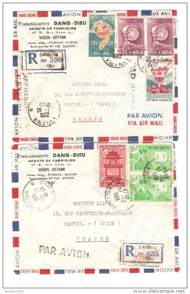 Vietnam 4 Lettres Commerciales Dont 3 Recommandées C.Saigon 1960-61-62 V.Pantin France PR3070 - Viêt-Nam